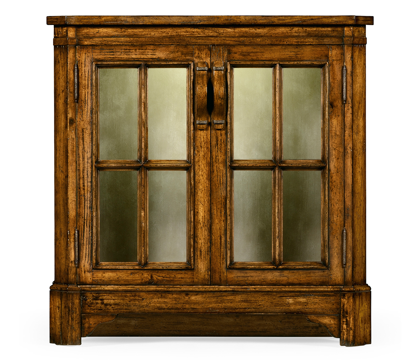 Country Walnut Low Bookcase with Strap Handles