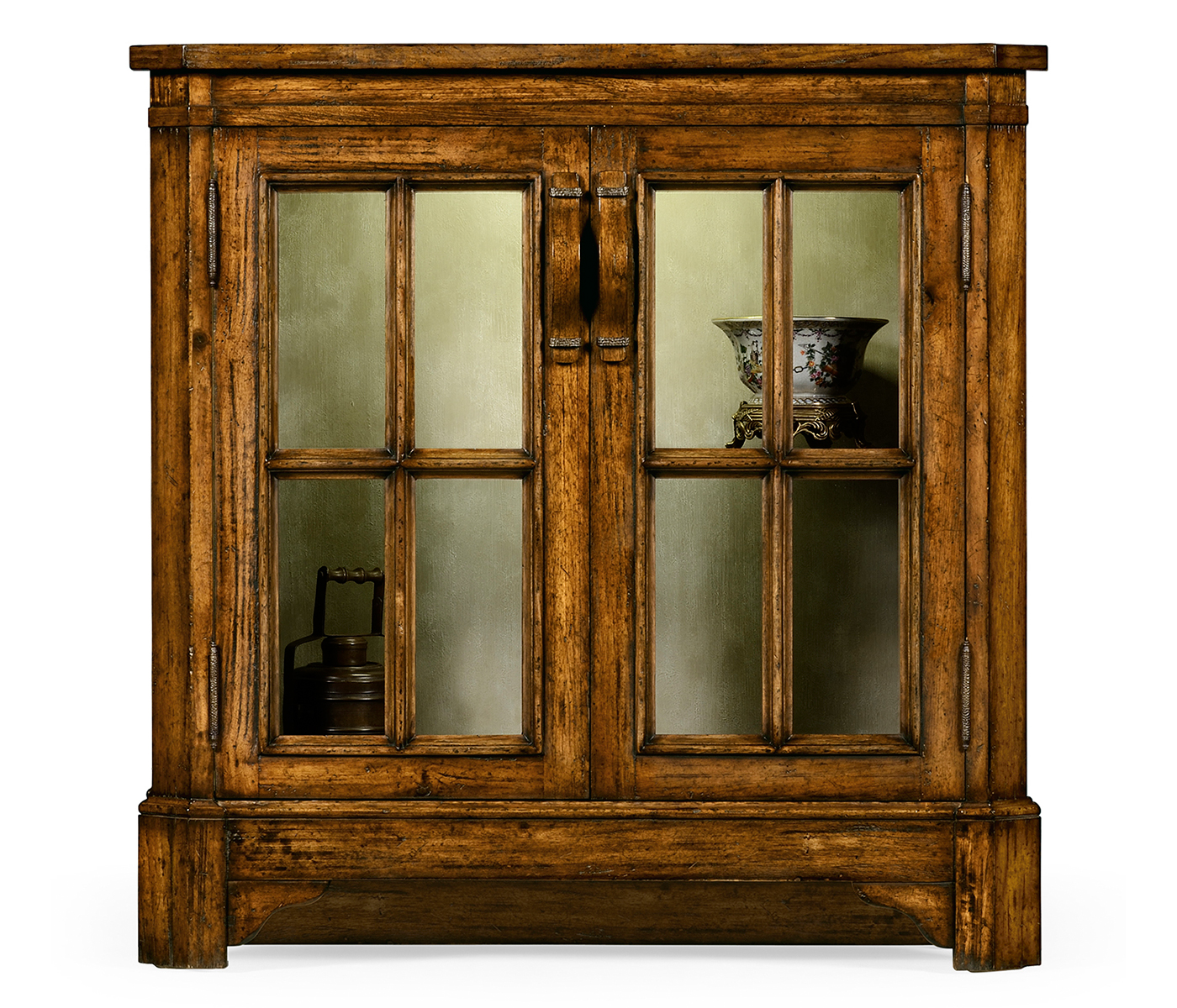 Country Walnut Low Bookcase with Strap Handles