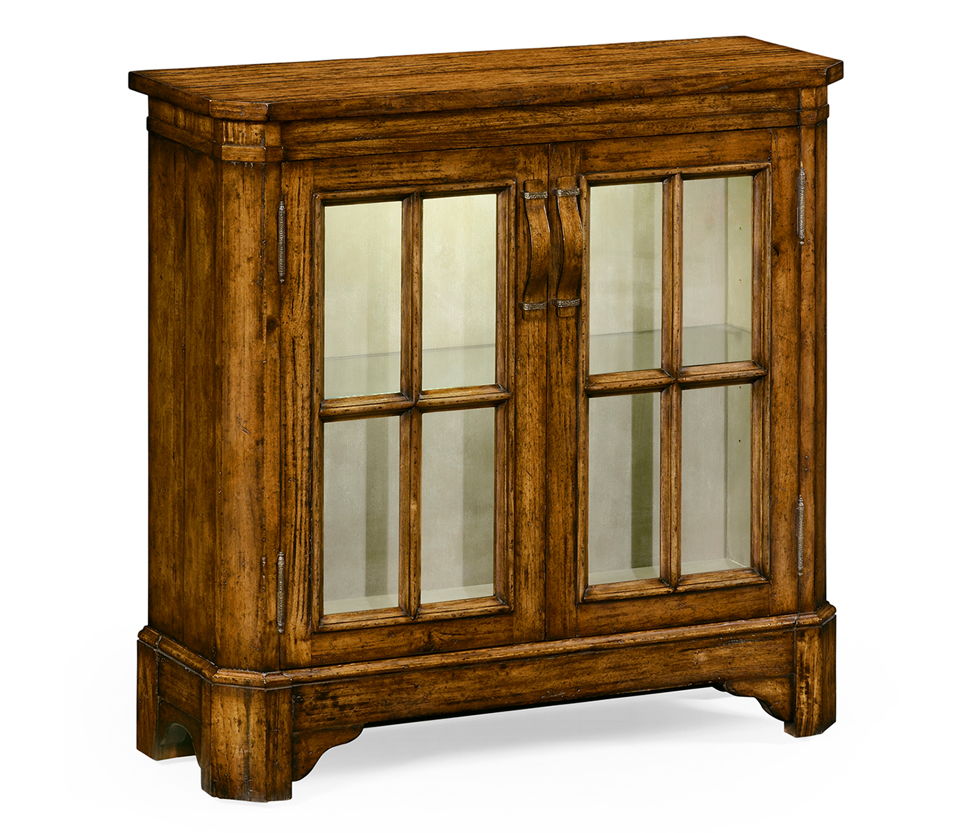 Country Walnut Low Bookcase with Strap Handles