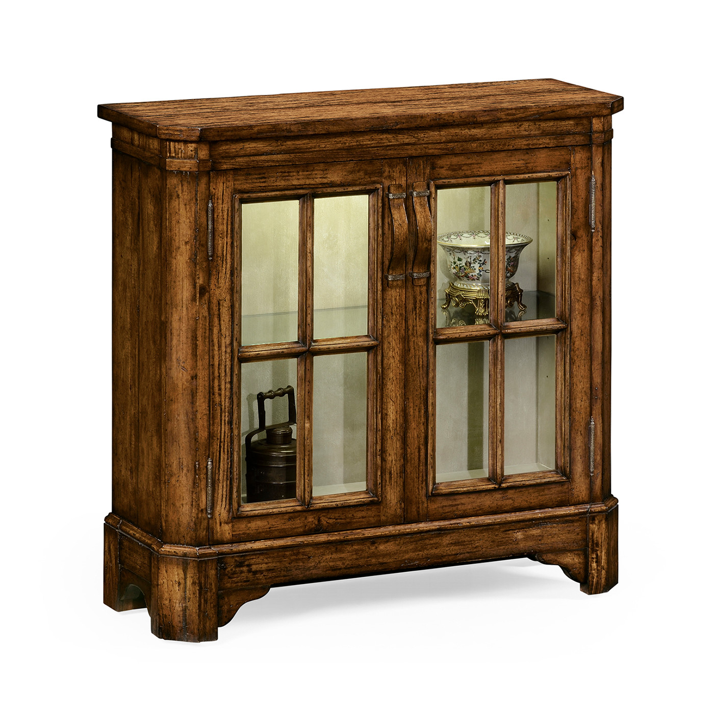 Country Walnut Low Bookcase with Strap Handles