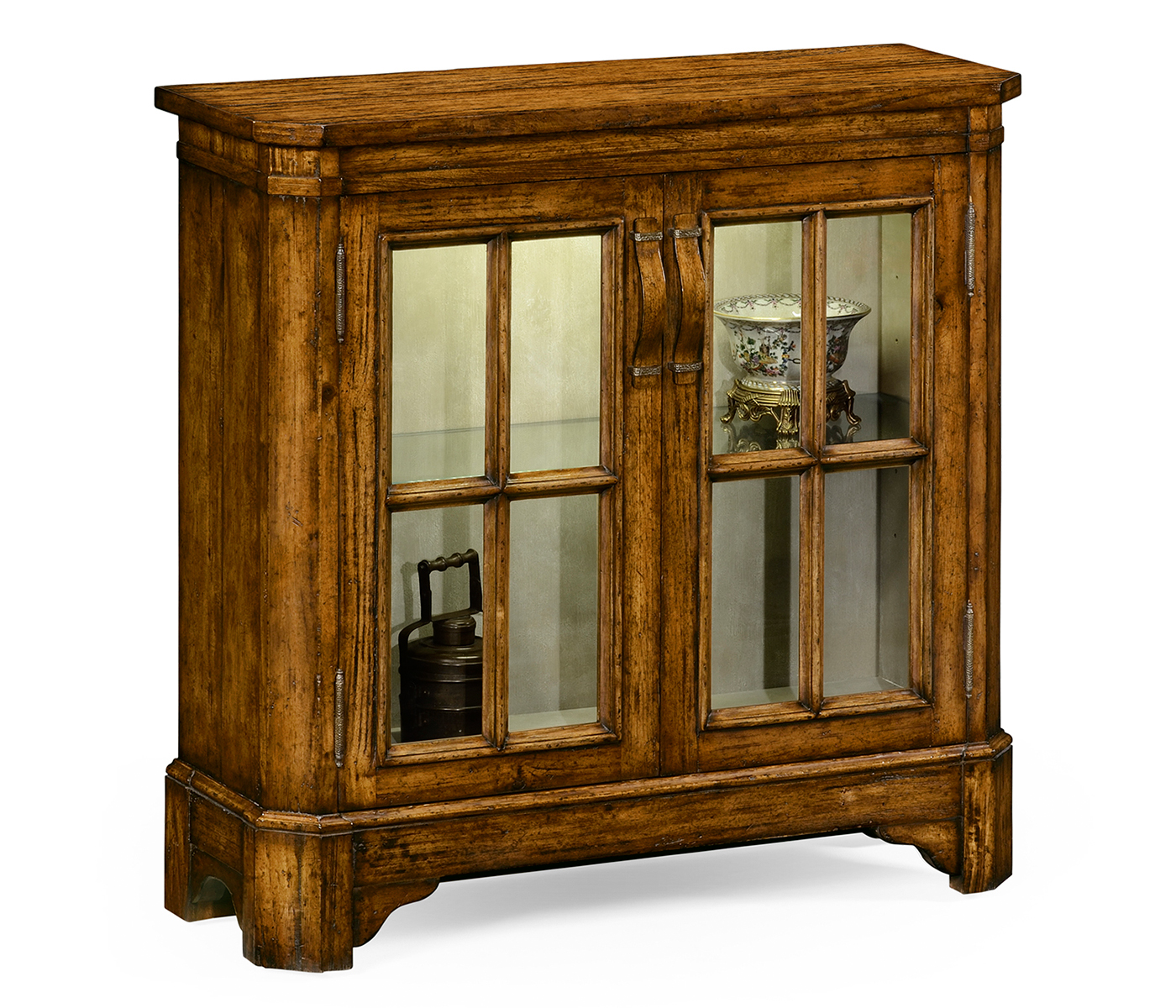 Country Walnut Low Bookcase with Strap Handles