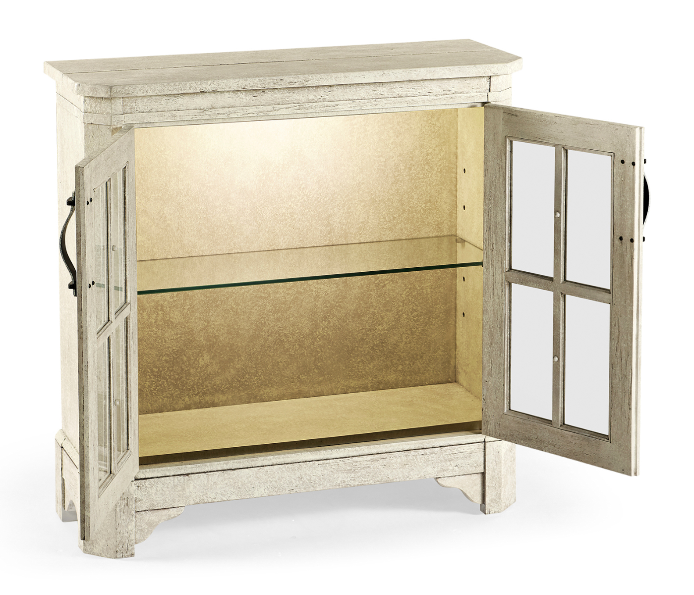 Whitewash Driftwood Low Bookcase with Strap Handles