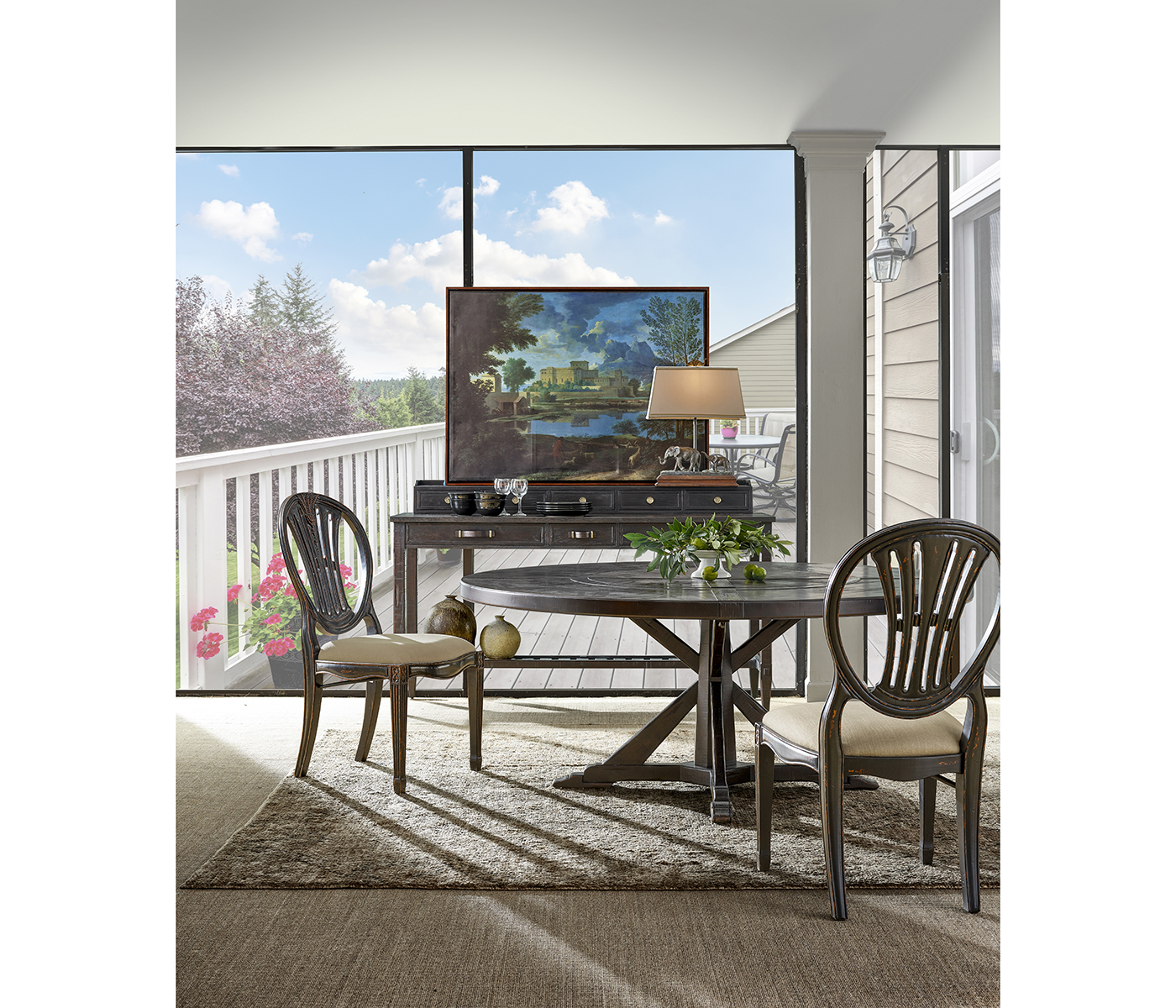 Antique Dark Grey Plank Buffet with Strap Handles