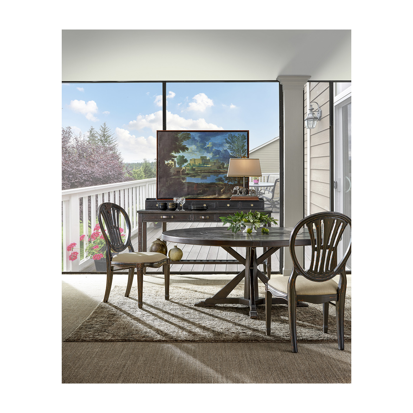 Antique Dark Grey Plank Buffet with Strap Handles