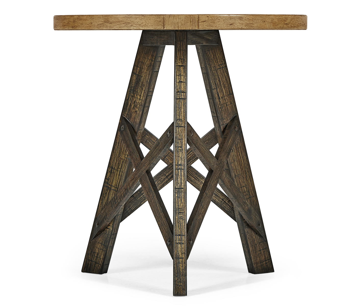 Rustic Circular Planked Light & Dark Driftwood Lamp Table