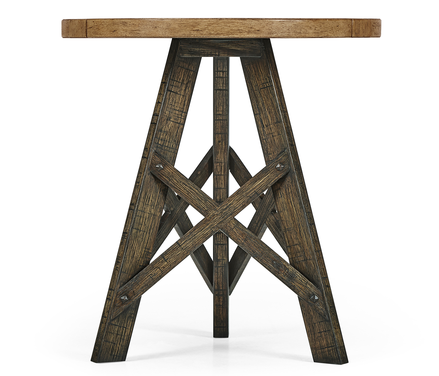 Rustic Circular Planked Light & Dark Driftwood Lamp Table