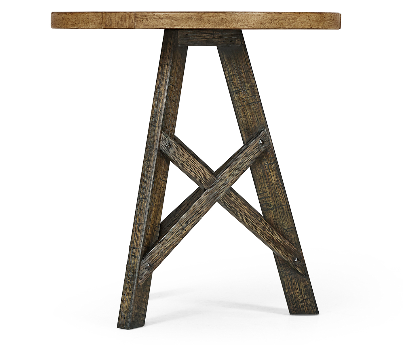 Rustic Circular Planked Light & Dark Driftwood Lamp Table