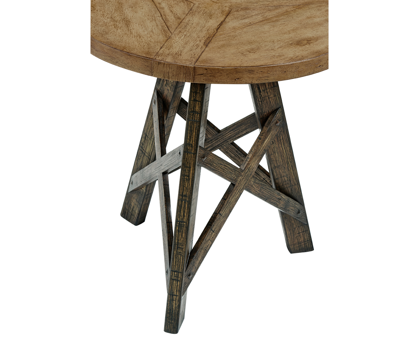 Rustic Circular Planked Light & Dark Driftwood Lamp Table