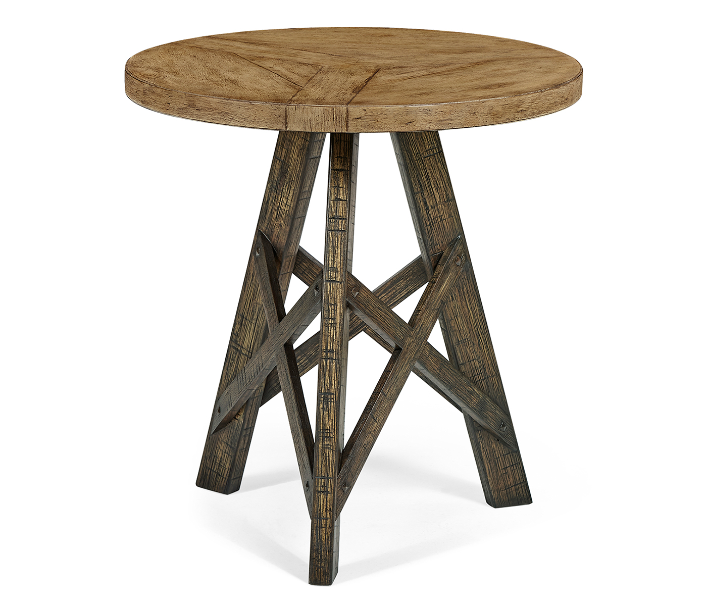 Rustic Circular Planked Light & Dark Driftwood Lamp Table