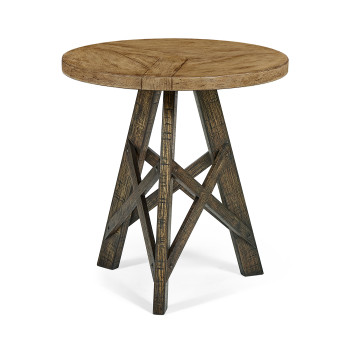 Rustic Circular Planked Light & Dark Driftwood Lamp Table