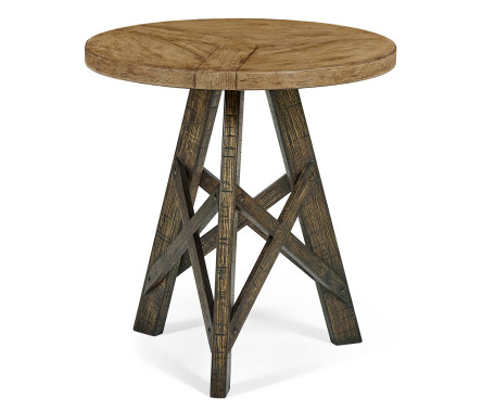 Rustic Circular Planked Light & Dark Driftwood Lamp Table