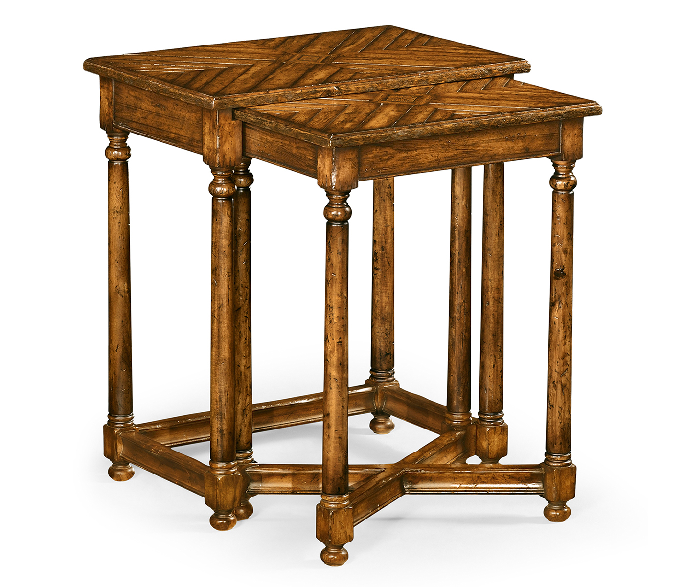 Country Walnut Parquet Nesting Tables with Contrast Inlay