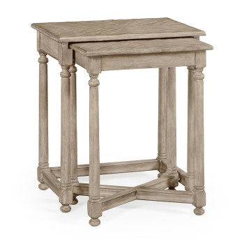 Rustic Grey Parquet Nesting Tables with Contrast Inlay