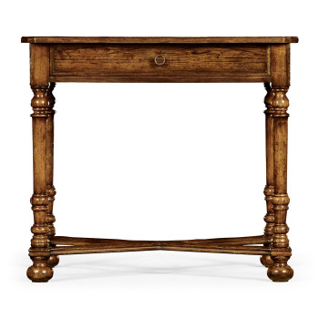 Country Walnut Parquet Rectangular Side Table with Contrast Inlay