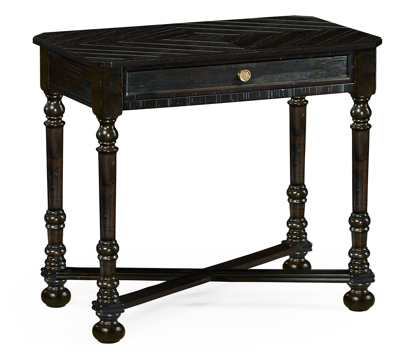 Dark Ale Parquet Rectangular Side Table with Contrast Inlay