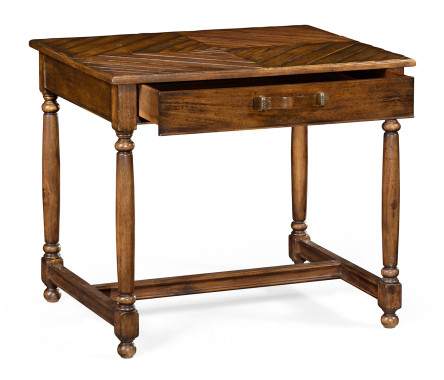 Country Walnut Rectangular Side Table with Contrast Inlay