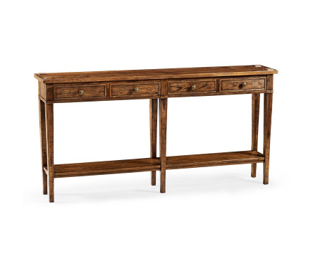 Country Walnut Four Drawer Console