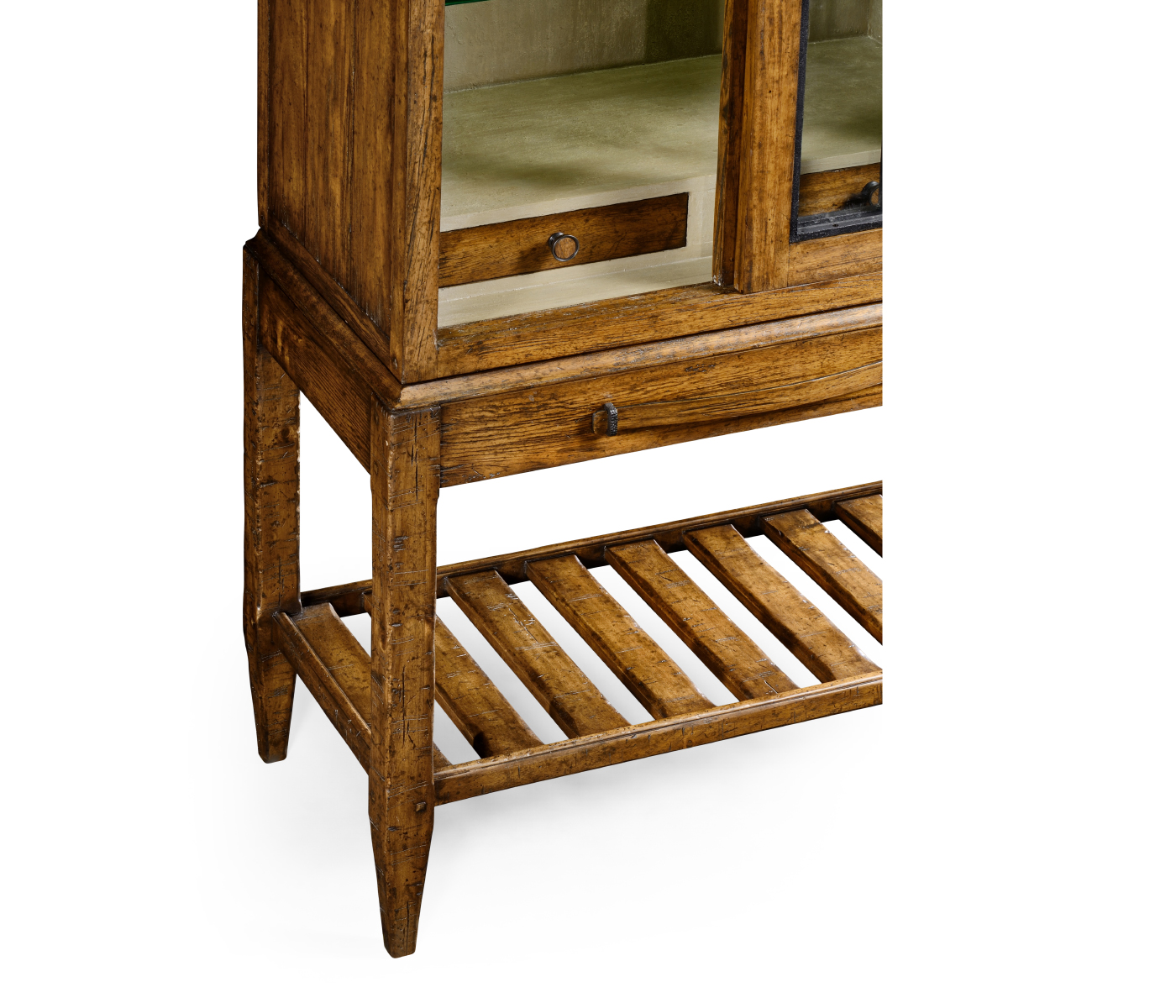 Country Walnut Glazed Display Double Cabinet