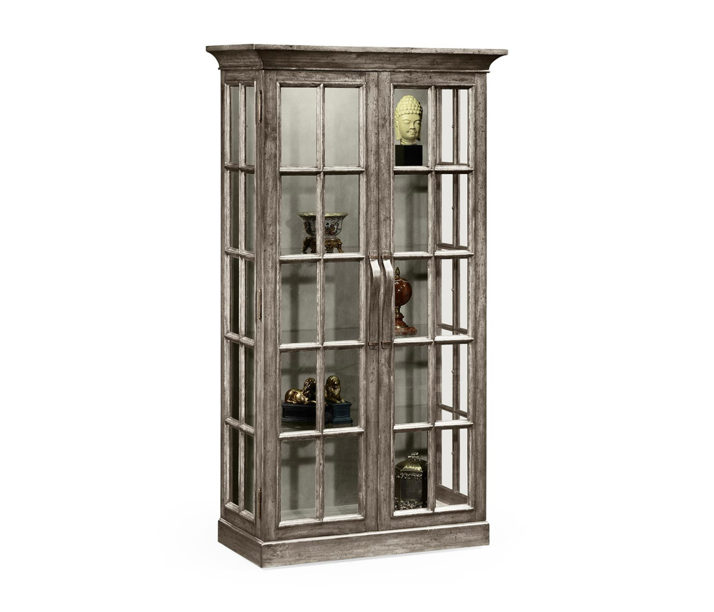 Plank Antique Dark Grey Fully Glazed Bookcase with Strap Handles