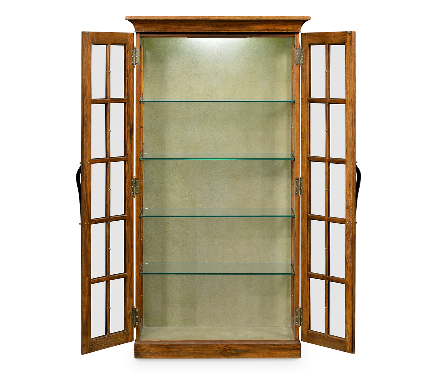 Plank Country Walnut Fully Glazed Bookcase with Strap Handles