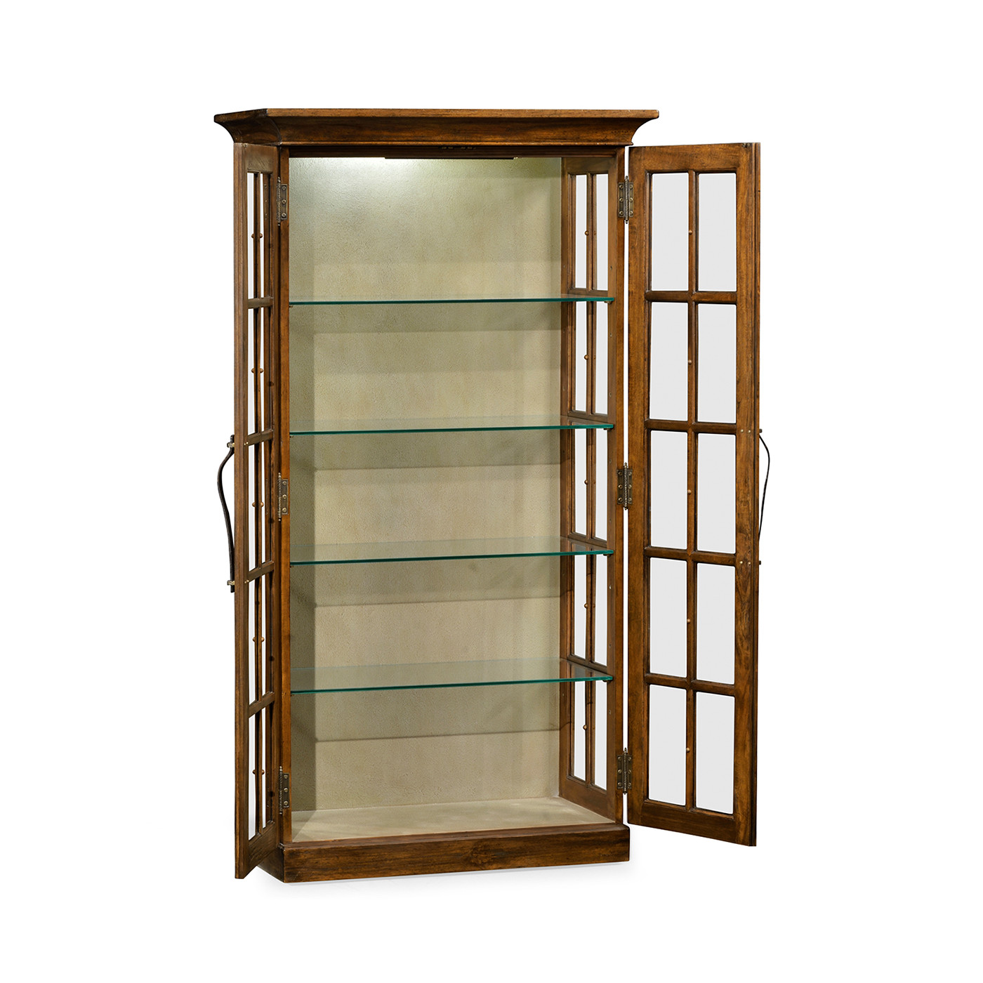 Plank Country Walnut Fully Glazed Bookcase with Strap Handles
