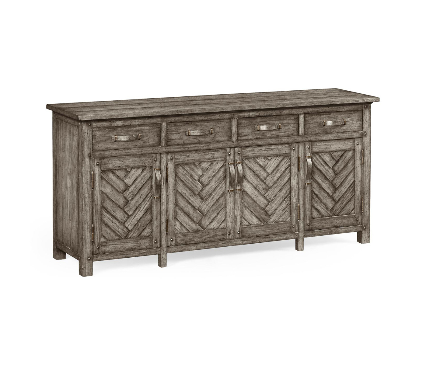 Antique Dark Grey Parquet Sideboard with Strap Handles