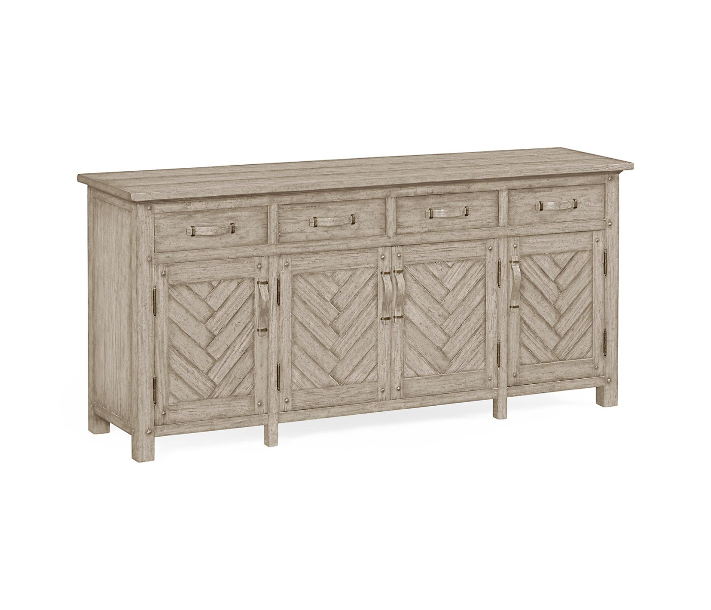 Rustic Grey Parquet Sideboard with Strap Handles