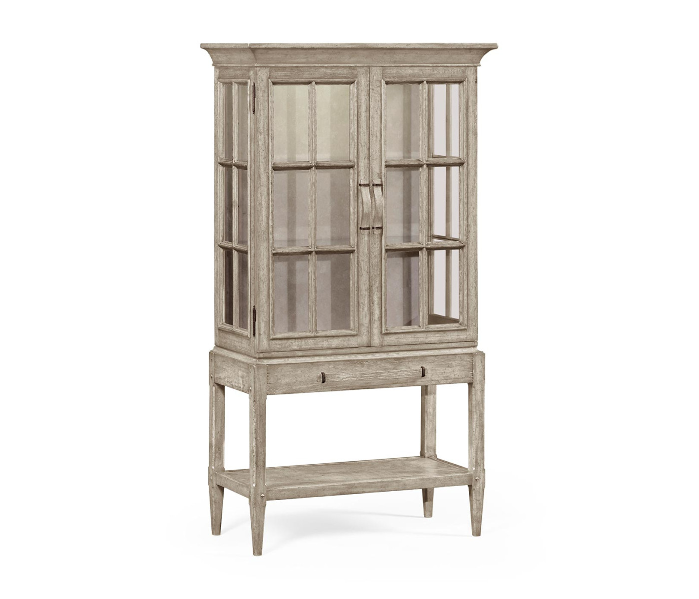 Rustic Grey Glazed Display Cabinet with Strap Handles