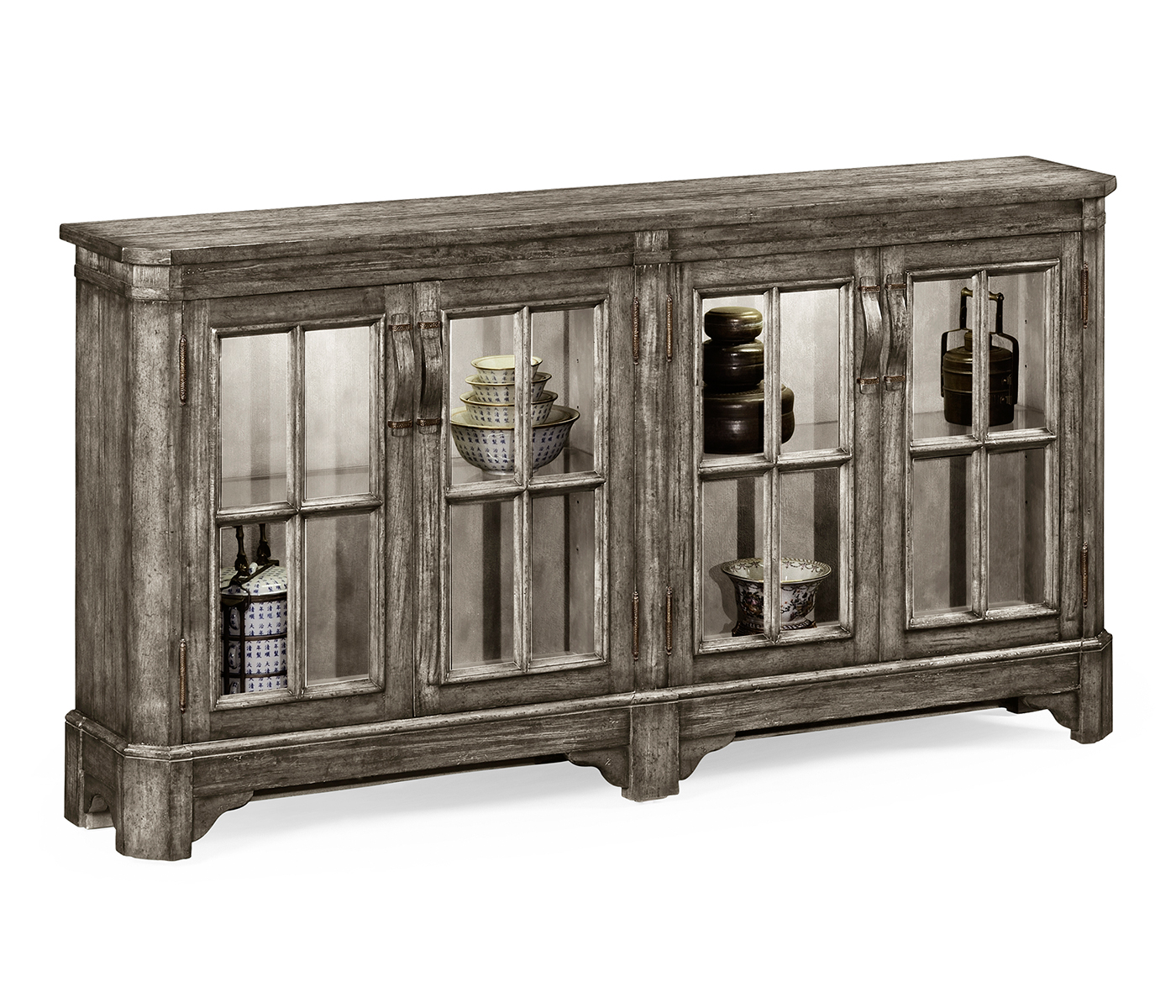 Antique Dark Grey Parquet Welsh Bookcase with Strap Handles