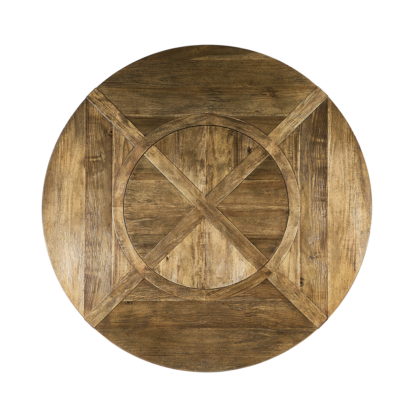 Medium Brown Driftwood Round Dining Table with Inbuilt Lazy Susan 72