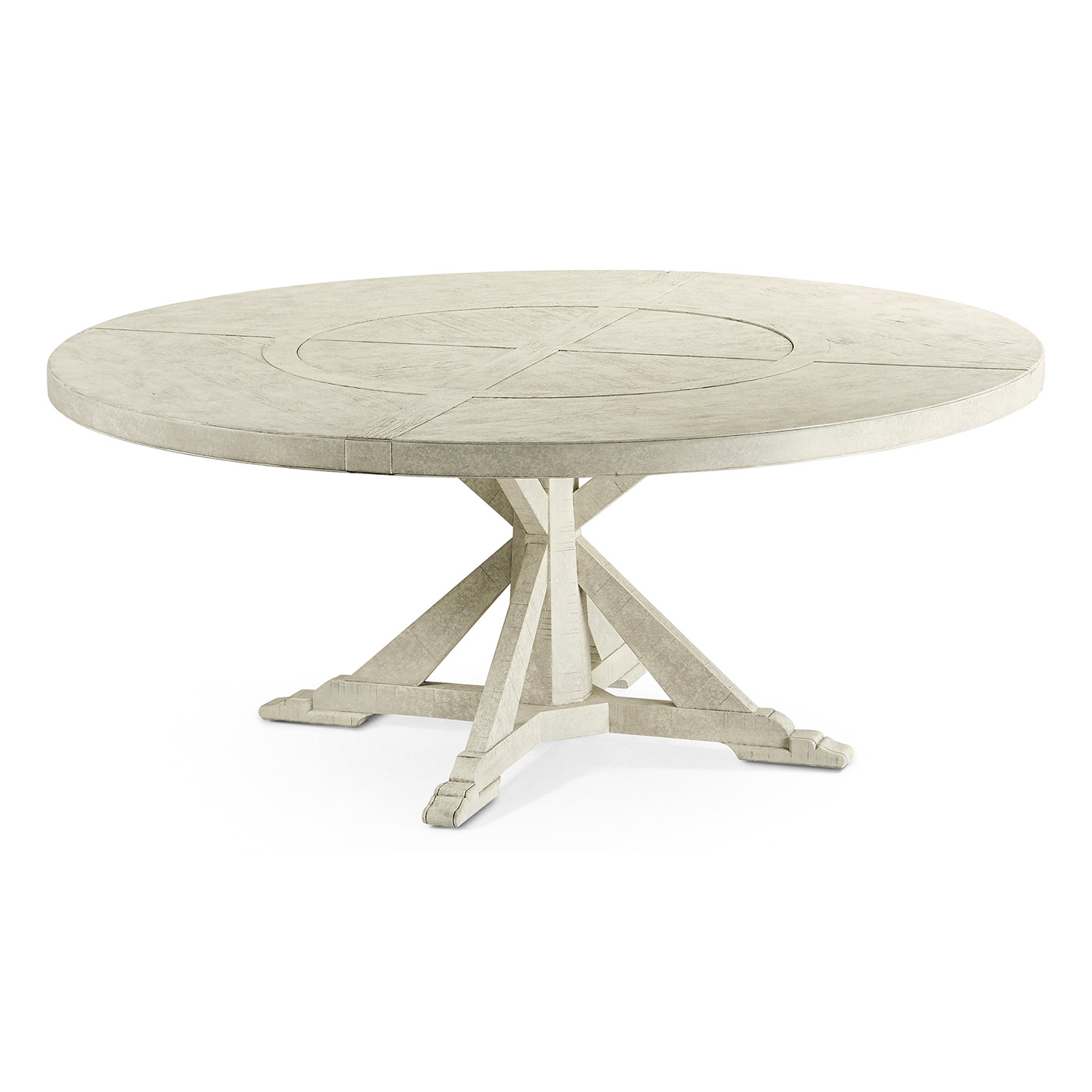 Whitewash Driftwood Round Dining Table with Inbuilt Lazy Susan 72