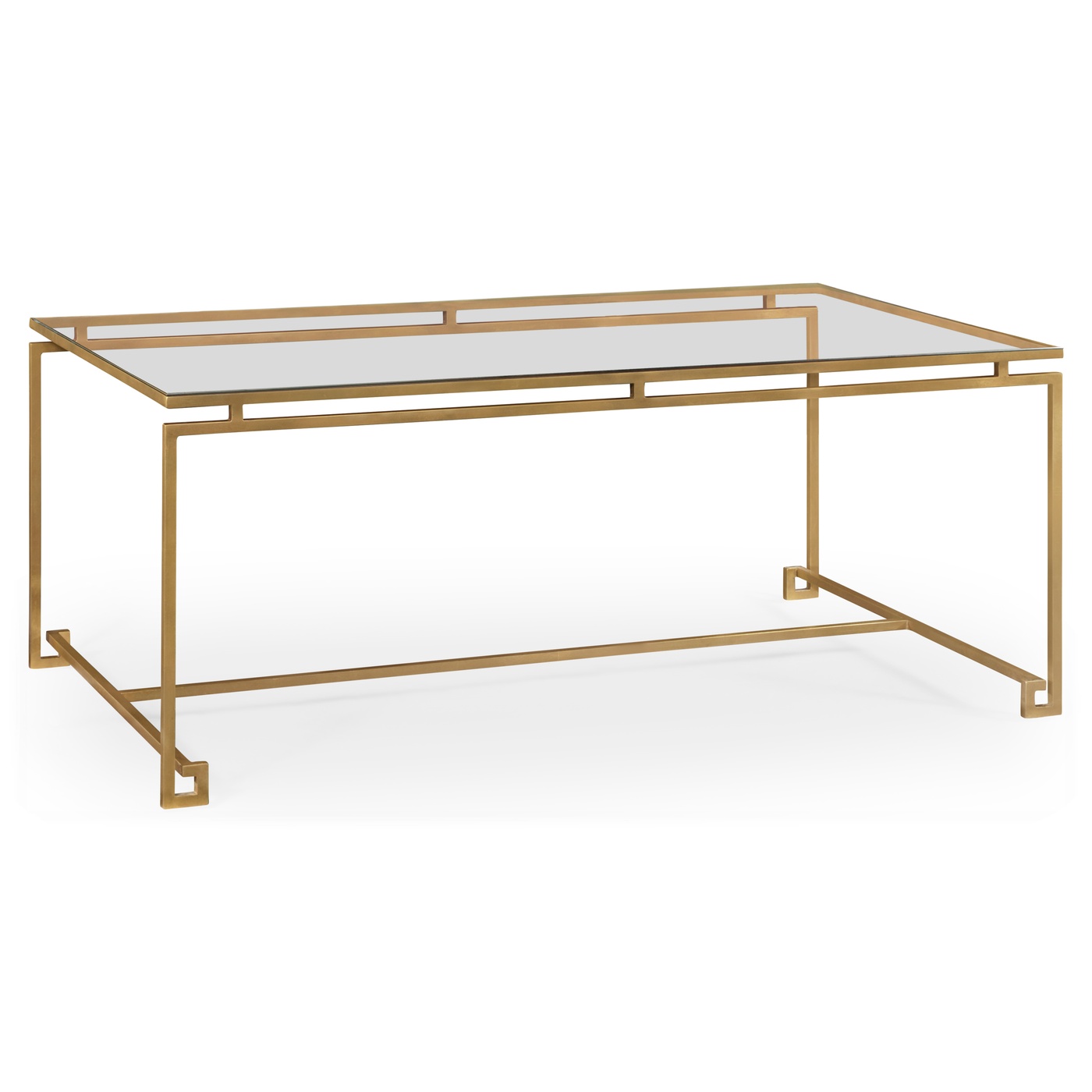 Gilded Iron Rectangular Coffee Table with Clear Glass Top