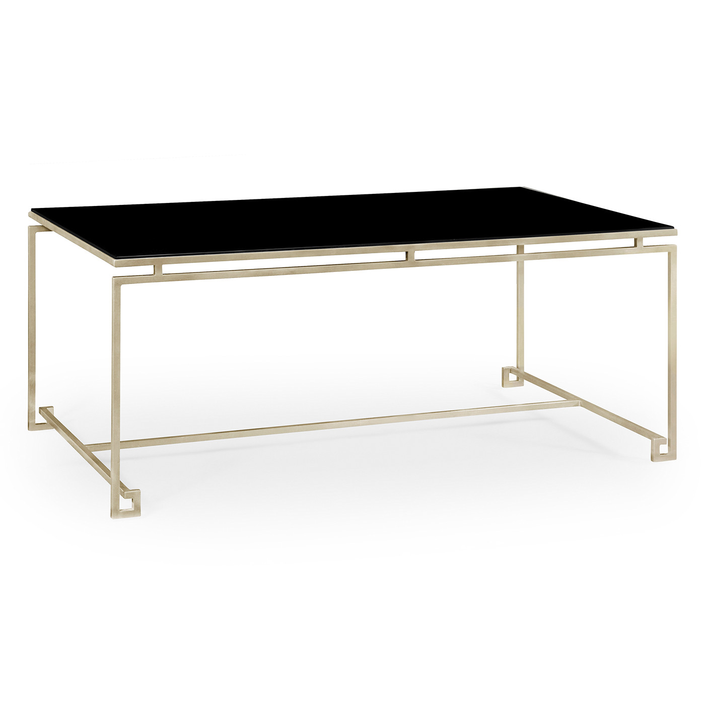 Silver Iron Rectangular Coffee Table with A Black Glass Top