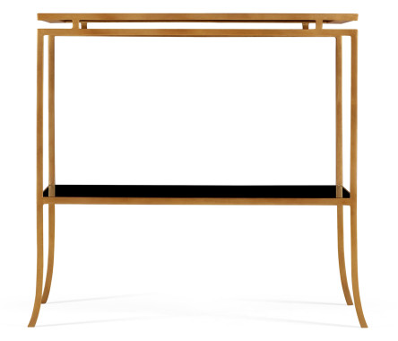 Gilded Iron Rectangular Side Table with A Black Glass Top