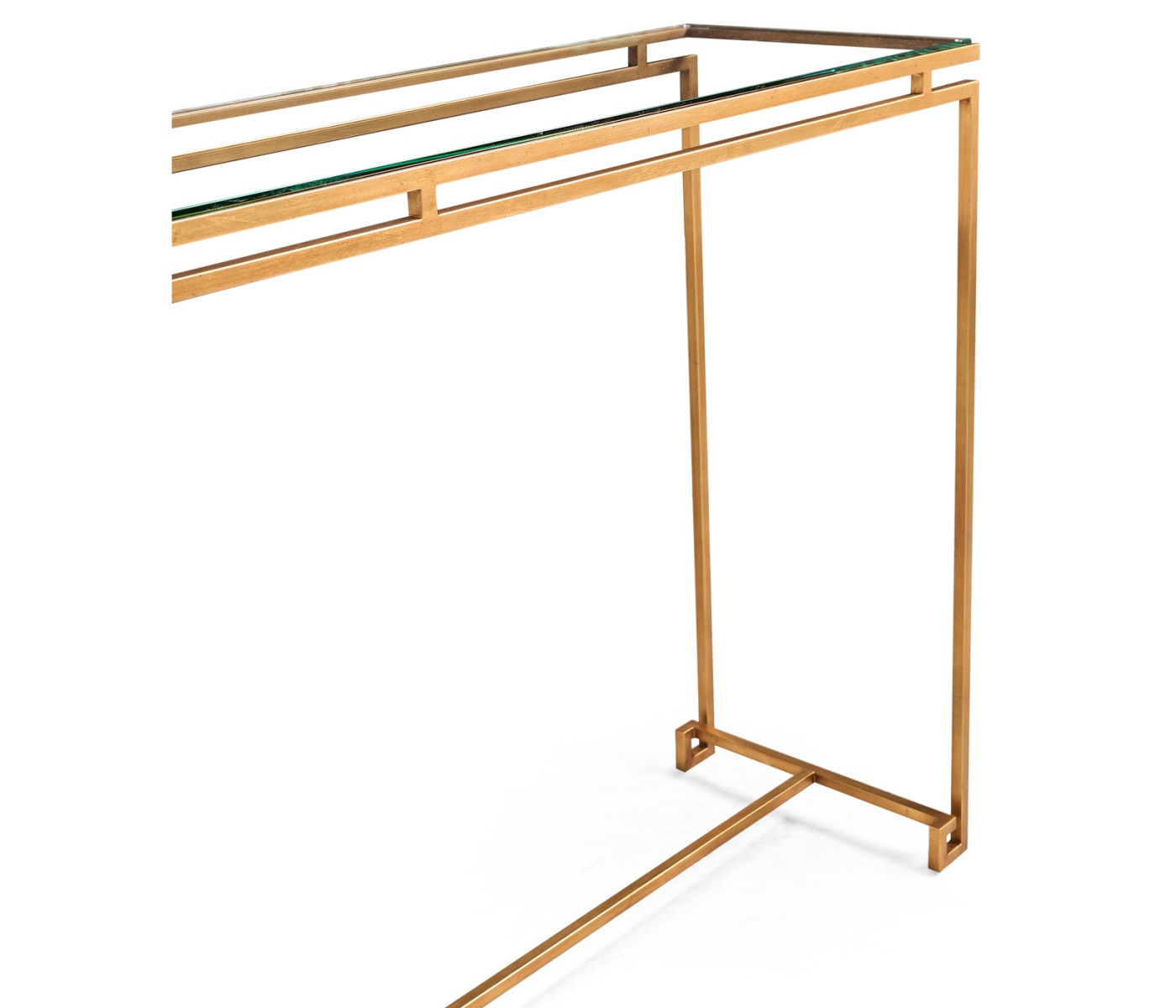 Gilded Iron Large Console Table with A Clear Glass Top