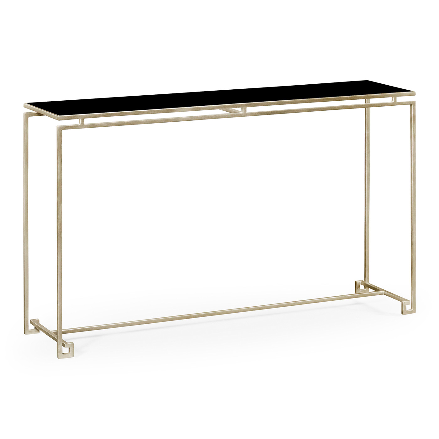 Silver Iron Large Console Table with A Black Glass Top