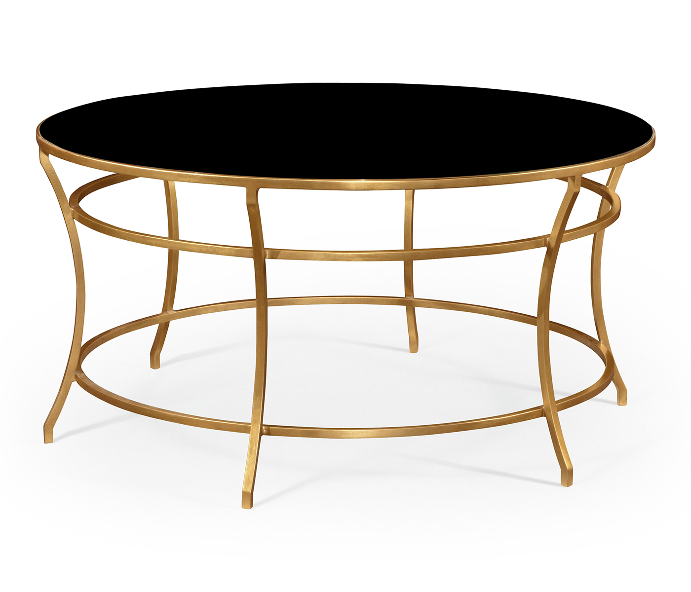 Gilded Iron Round Coffee Table with A Black Glass Top Gilded Iron Round Coffee Table with A Black Glass Top