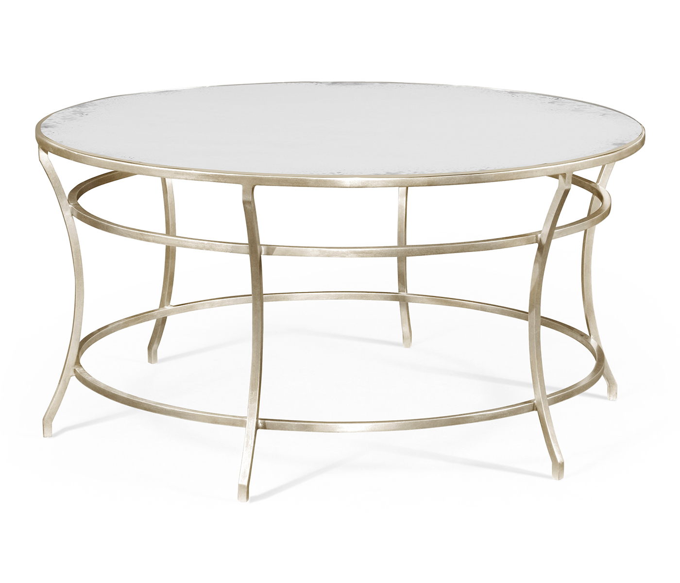 Silver Round Iron Coffee Table with An Antique Glass Top