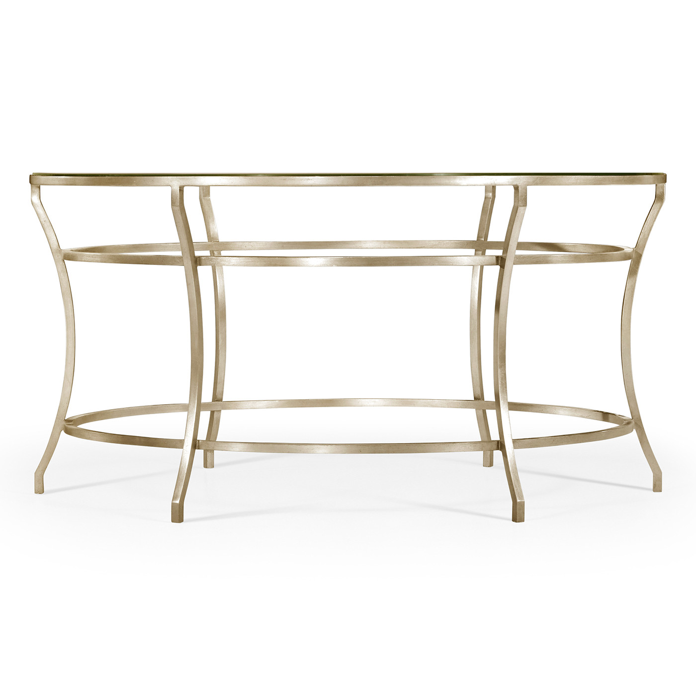 Silver Round Iron Coffee Table with A Clear Glass Top