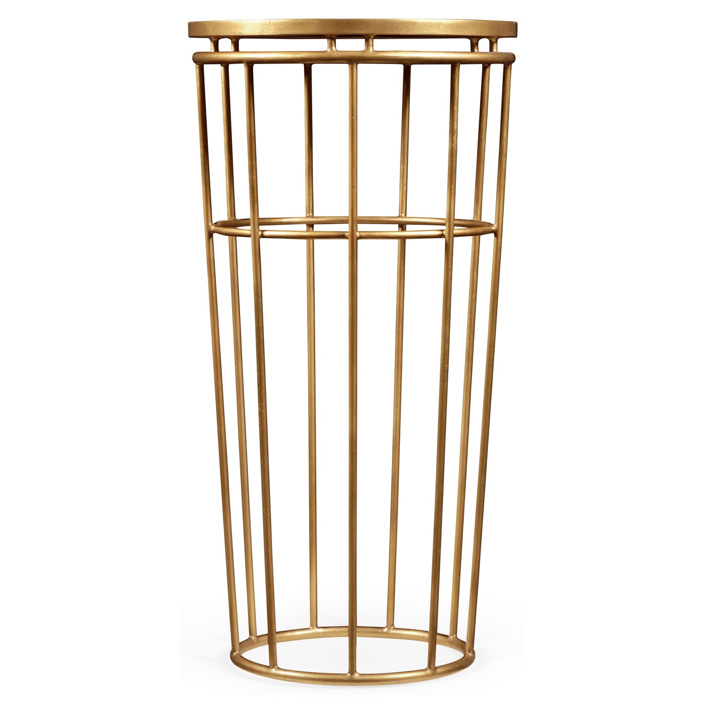 Gilded Iron Round End Table with Black Glass Top