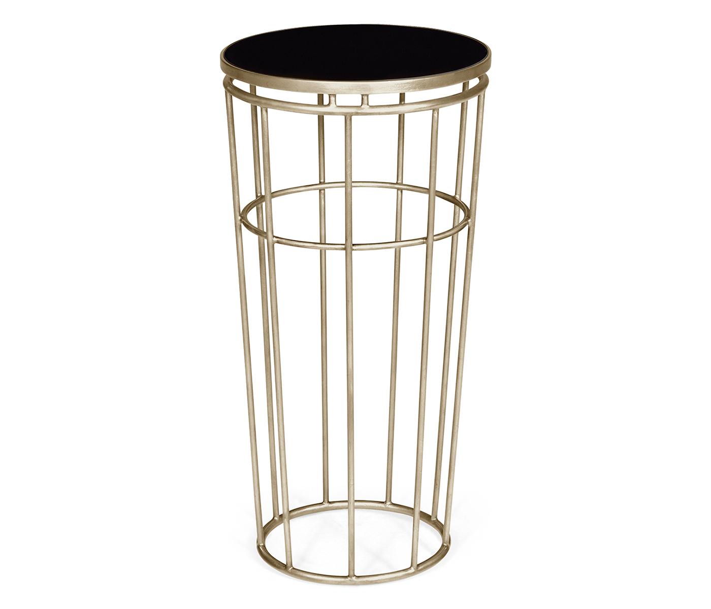 Silver Iron Round End Table with A Black Glass Top