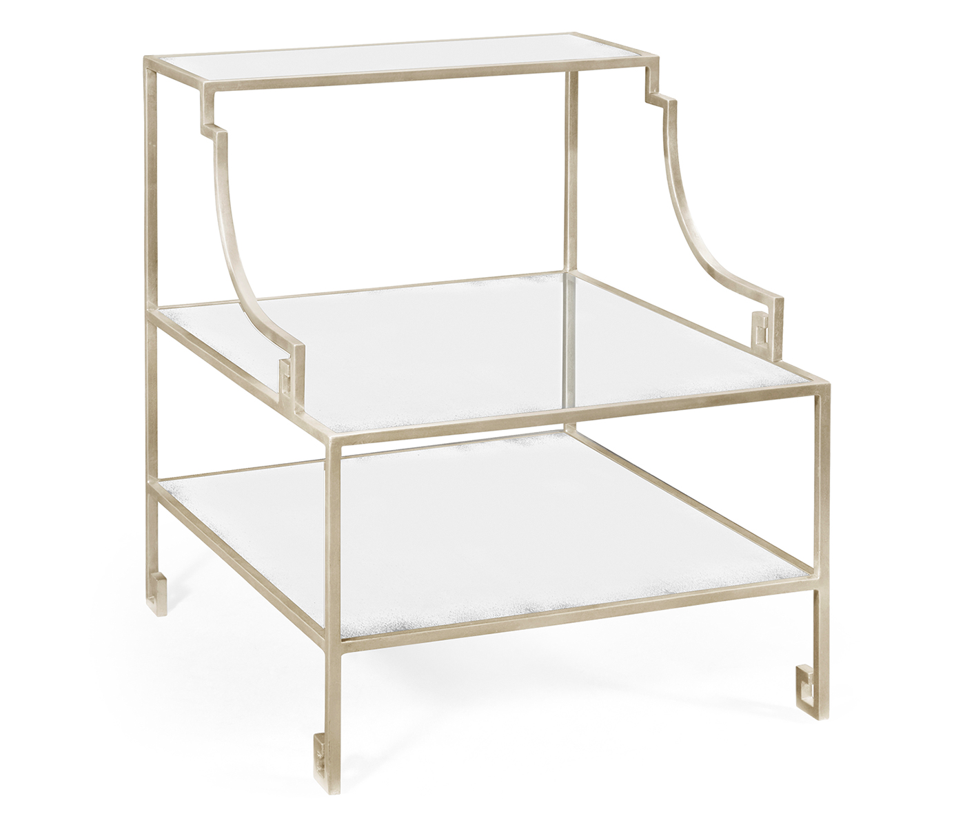 Three-tier silver iron end table