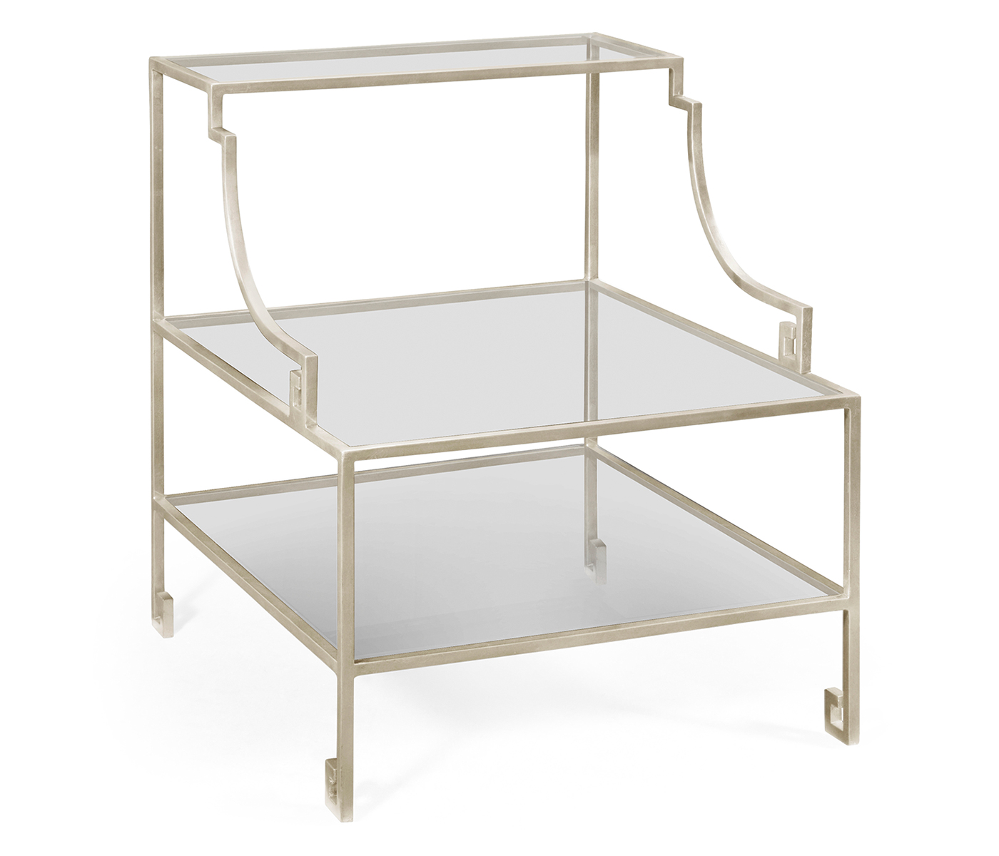 Three-tier silver iron end table