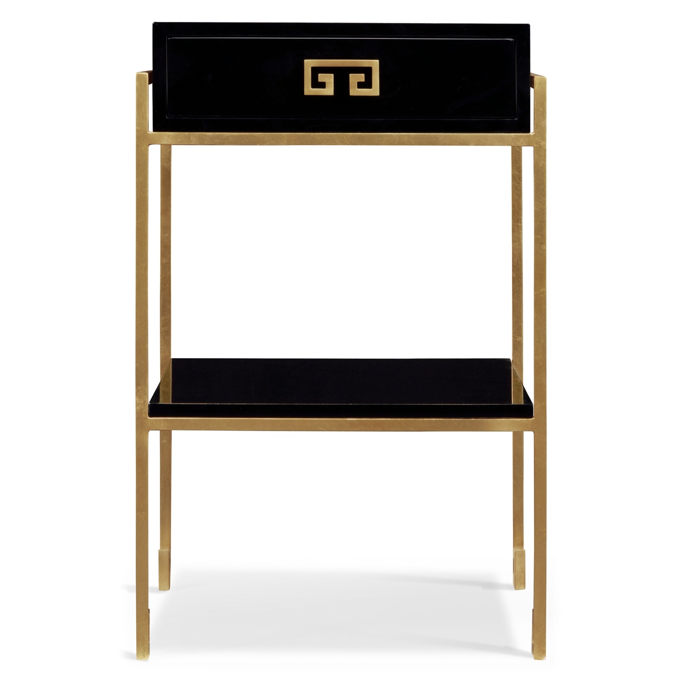 Gilded Iron End Table with Smoky Black Drawer