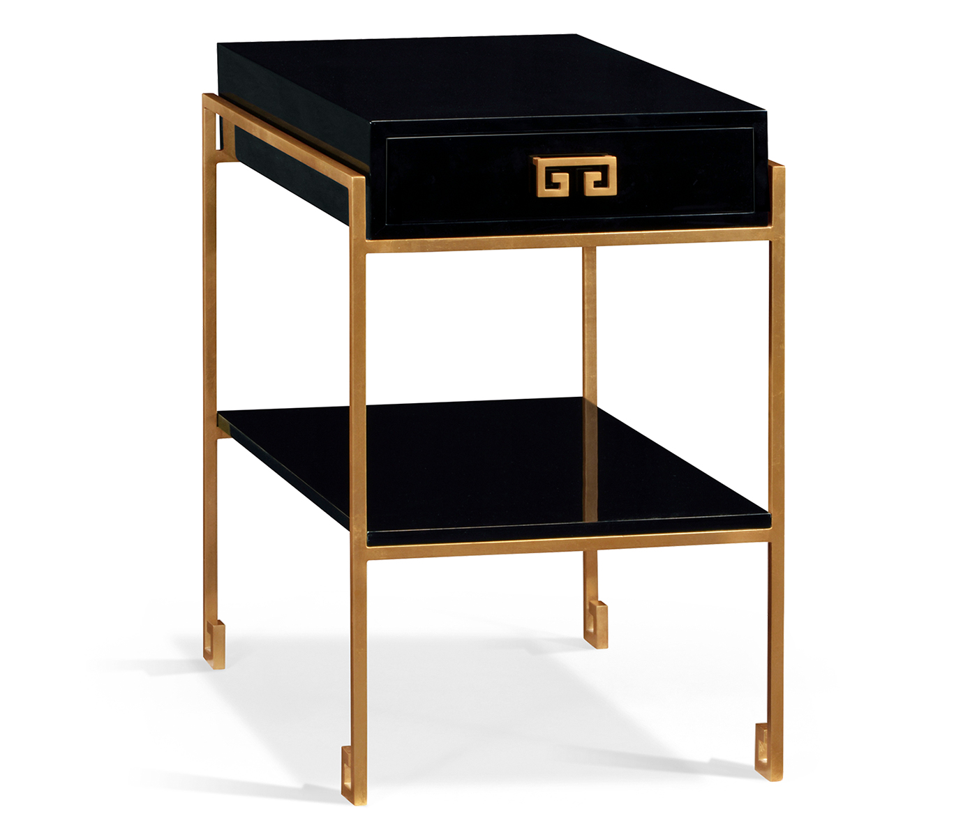 Gilded Iron End Table with Smoky Black Drawer