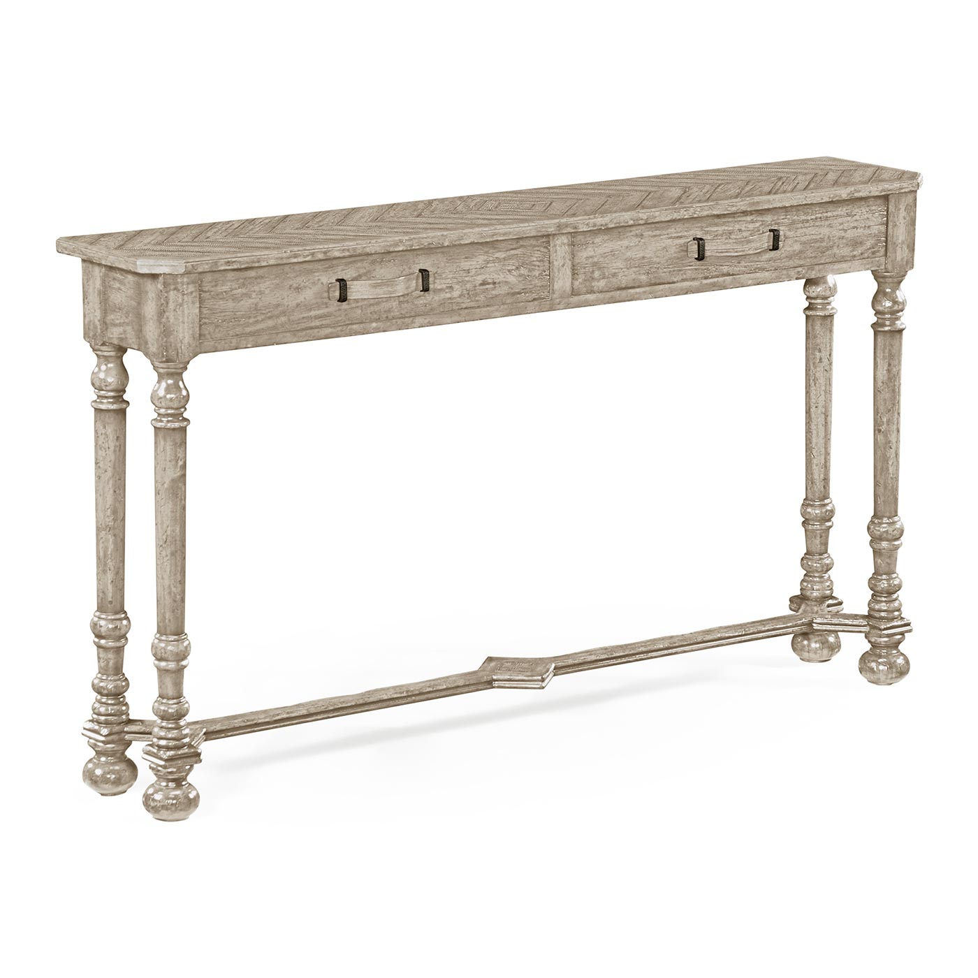 Console with strap handles in rustic grey