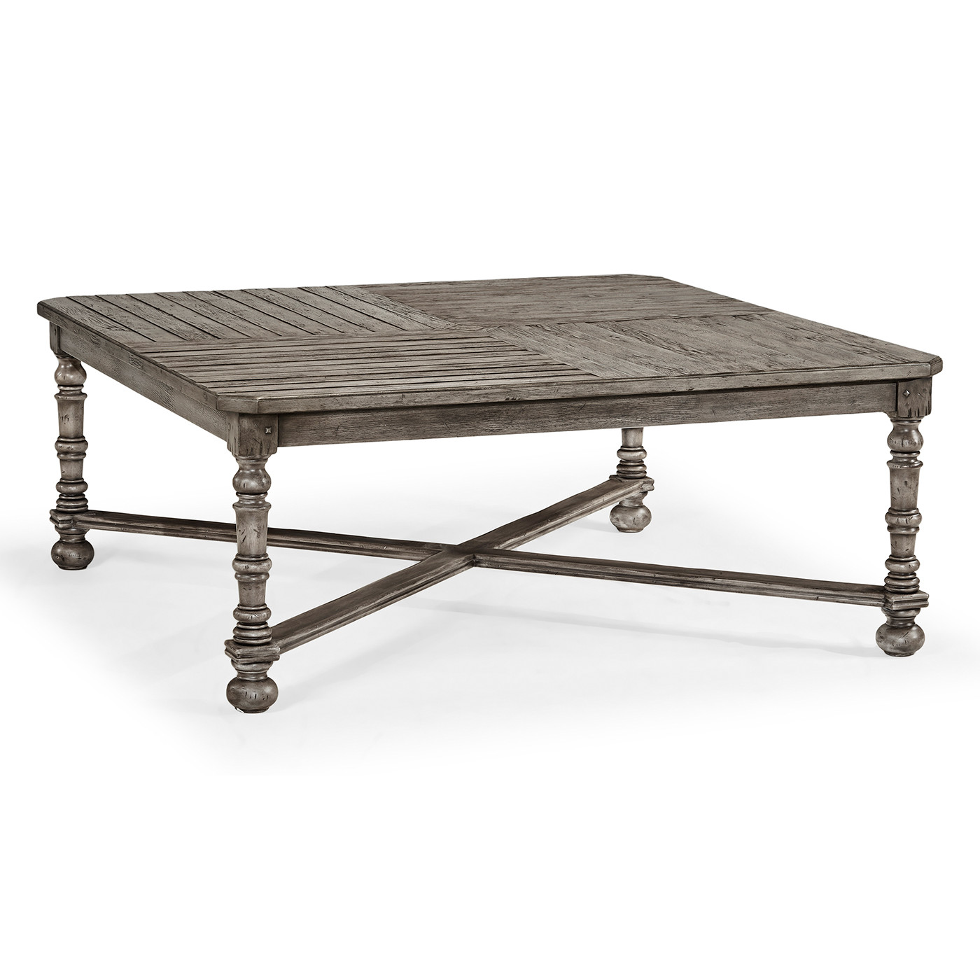 Antique Dark Grey Large Square Parquet Coffee Table