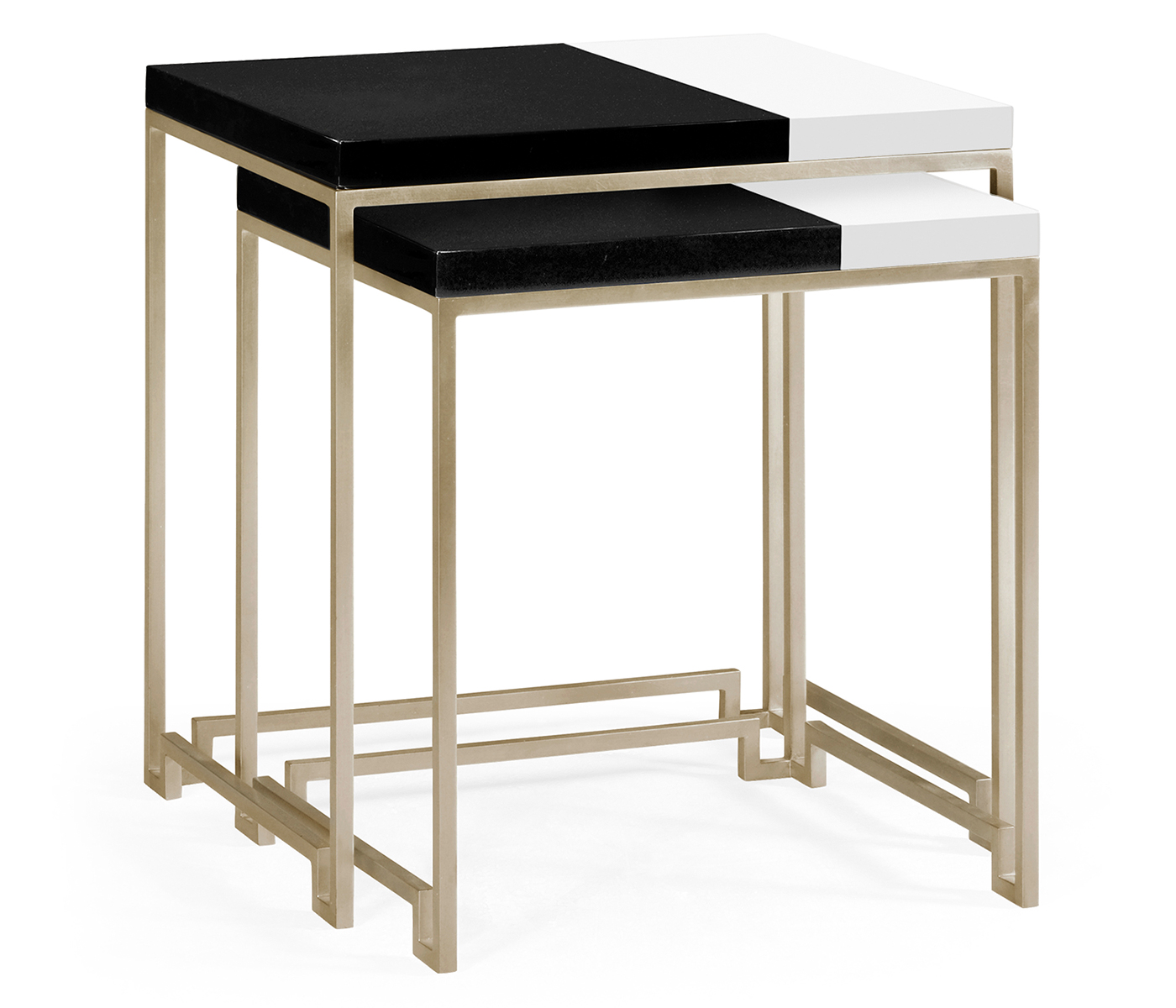 Silver Iron Nesting Table with Smoky Black and Biancaneve Top