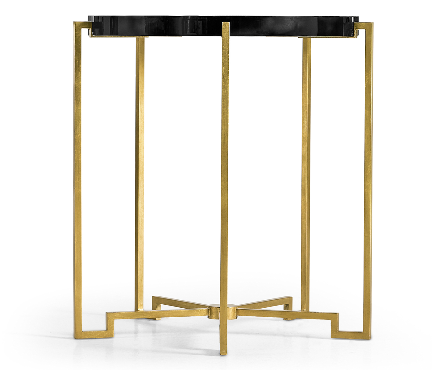 Gilded Iron Round Lamp Table with Smoky Black Top