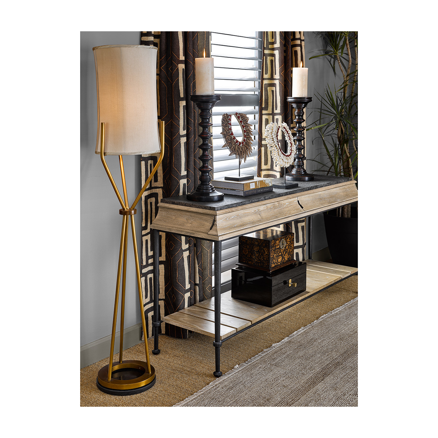 Rectangular Console Table with Iron Base and Slate Top